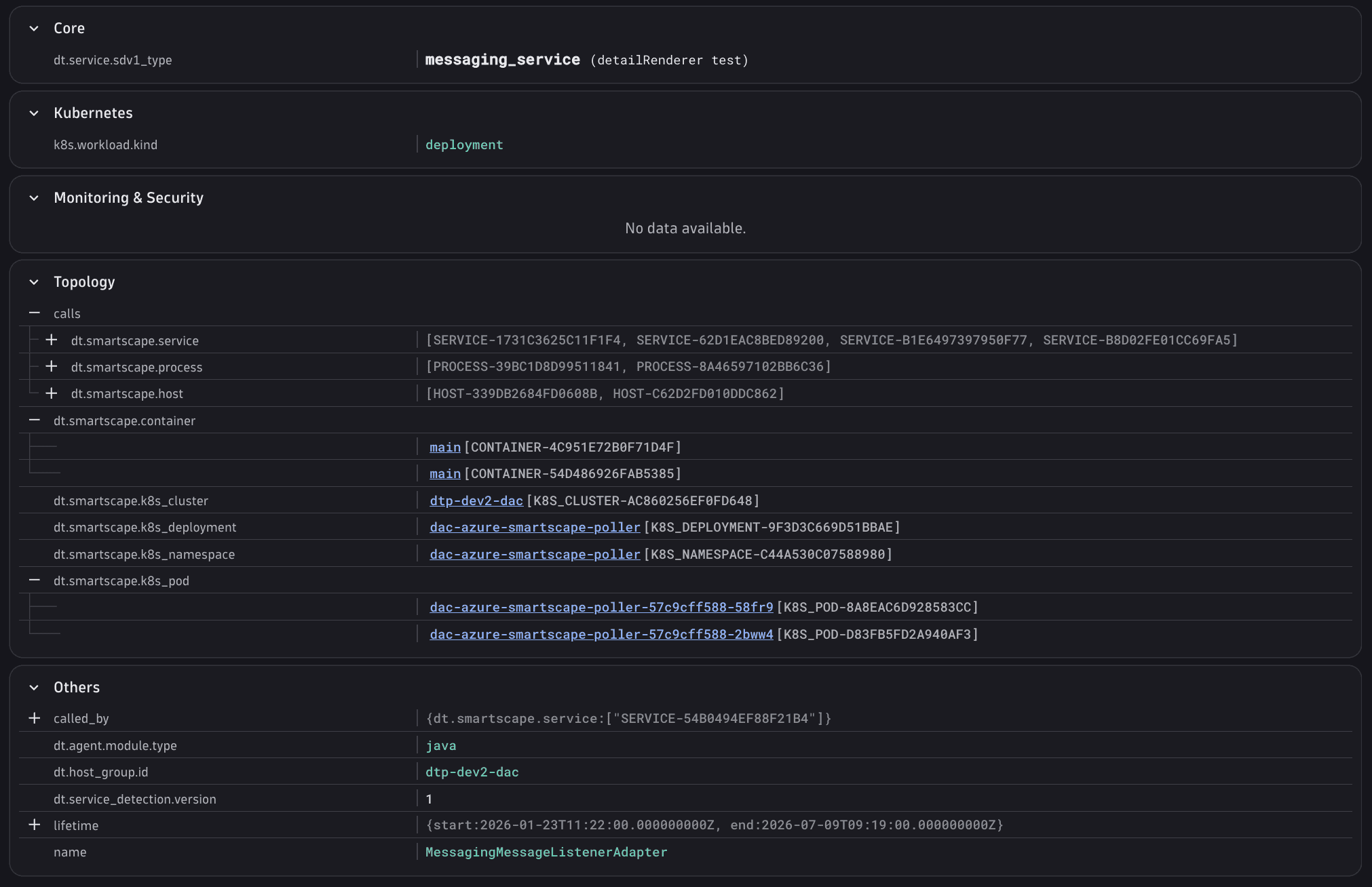 Metadata card with collapsed and expanded property groups for organized viewing