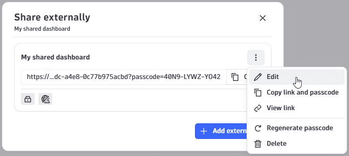 "Share externally" - link menu options