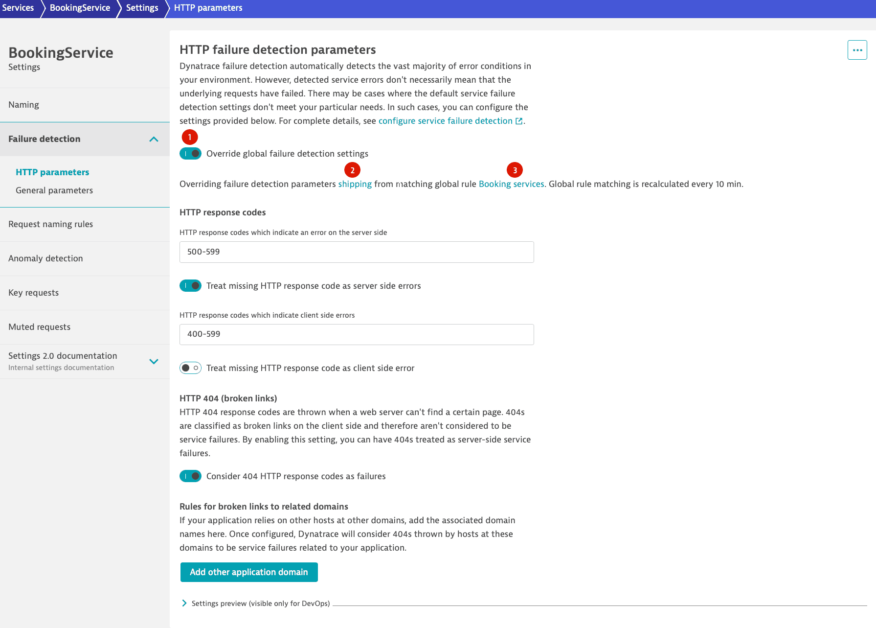 Failure detection - HTTP parameters