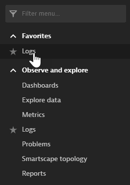 Select a menu item from Favorites