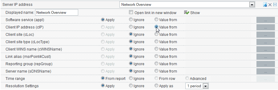 Example filter selection panel