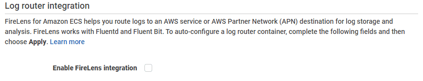 Final log integration page in AWS Management Console