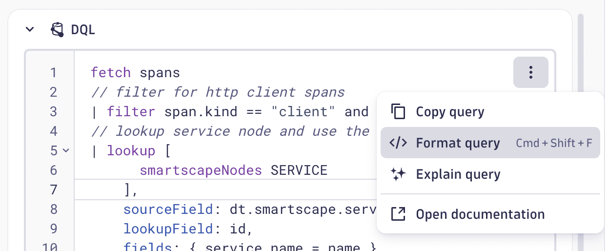 Example "Format query" command