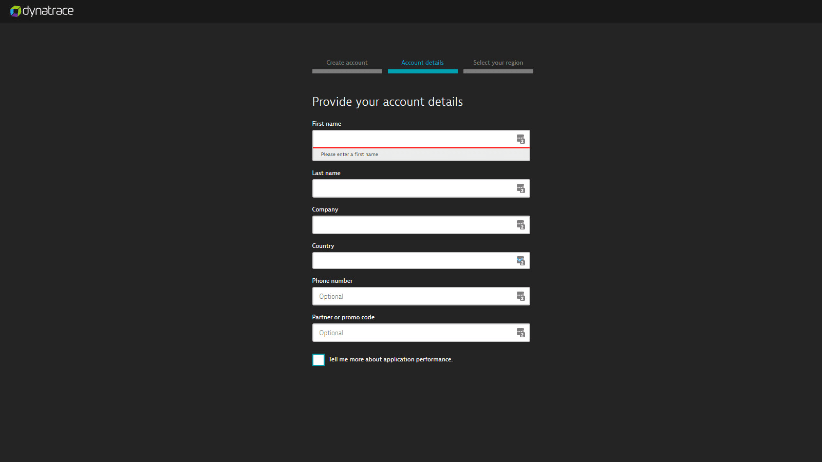 Create your account.