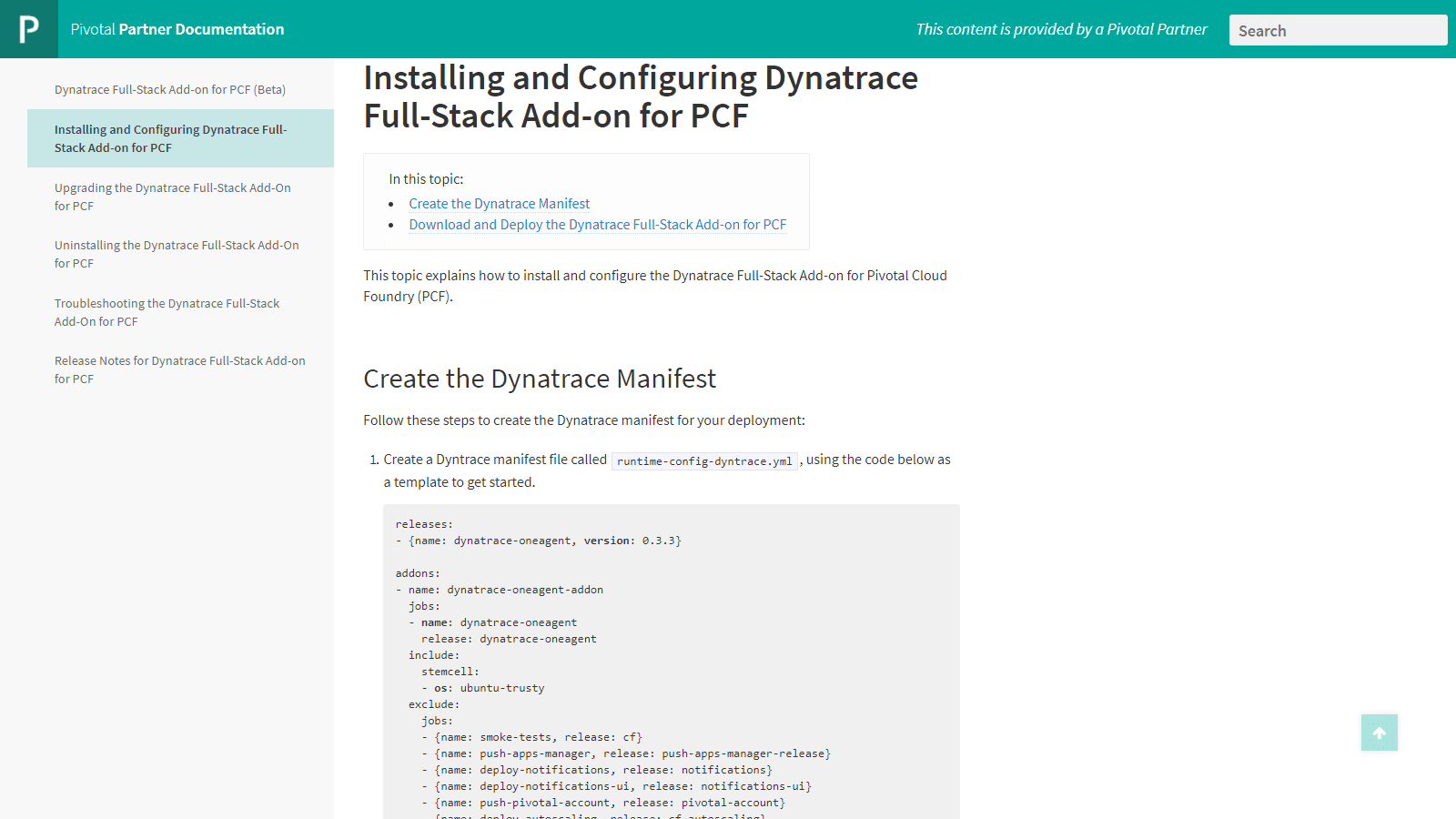 Configure and Install the Dynatrace Full Stack Add-on for PFC