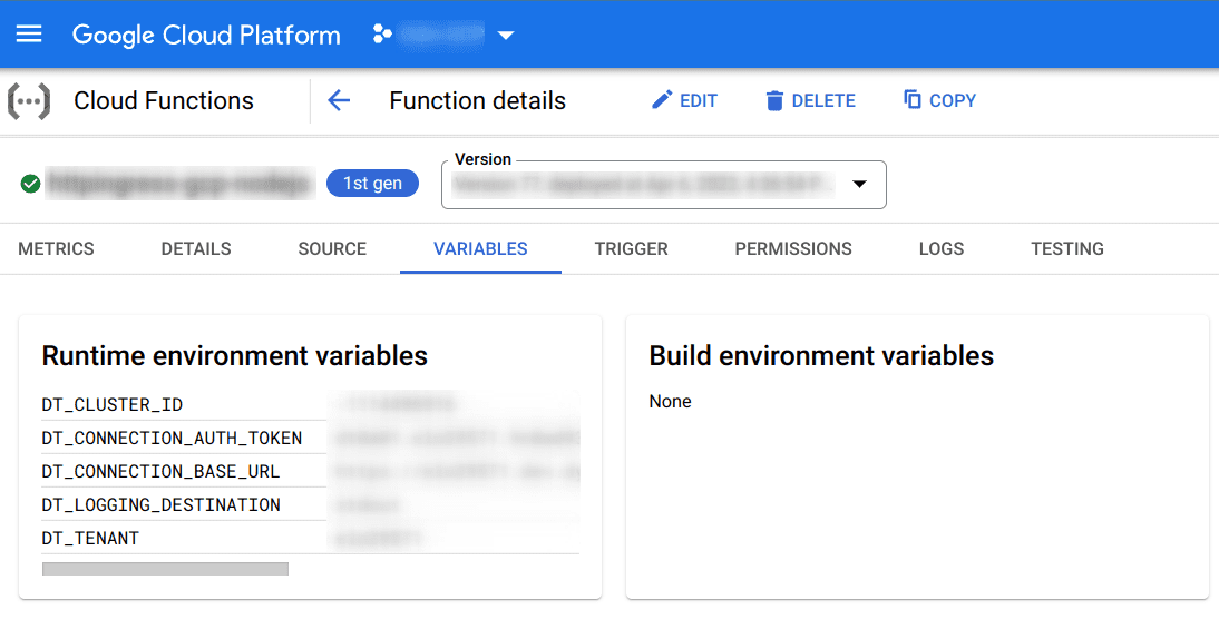 Google Cloud Functions environment variables