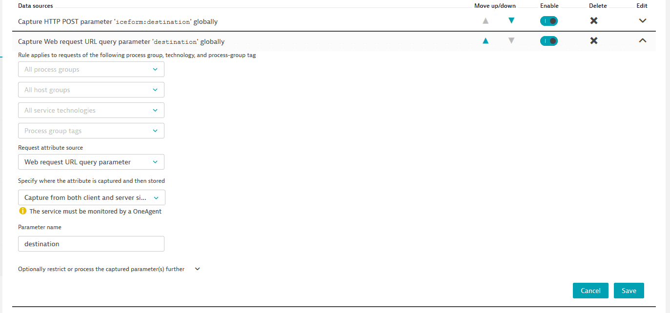 Example of request attributes rule definition