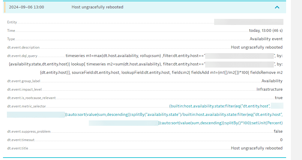 Host availability event - ungraceful reboot