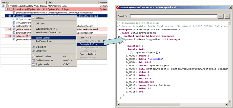 Using the Decompile IL Code command