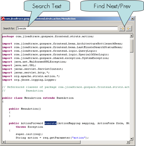 Search feature in the source code viewer