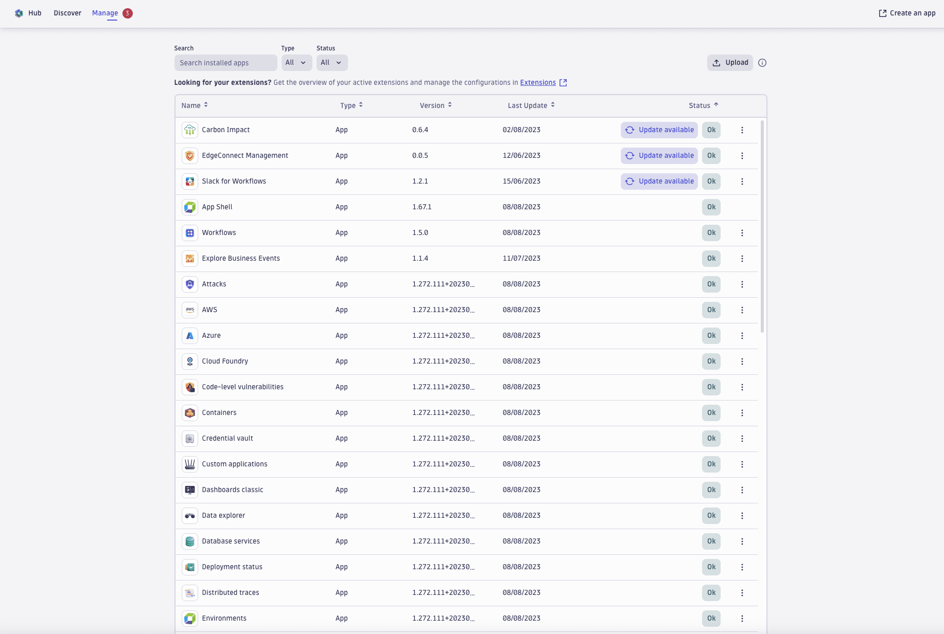 Manage apps in Dynatrace Hub