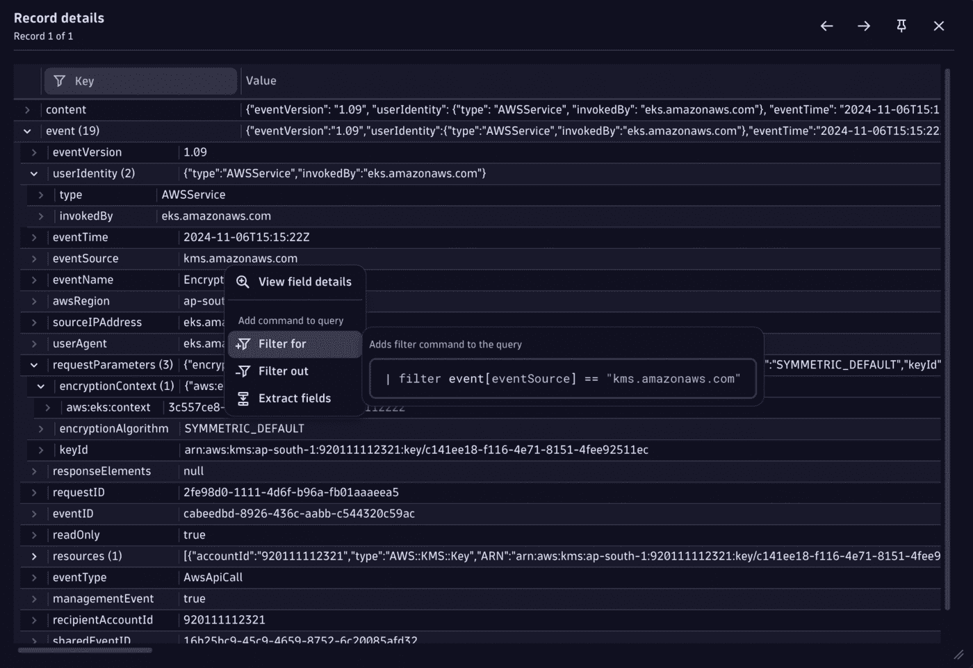 Analyze AWS CloudTrail logs with Security Investigator — Dynatrace Docs
