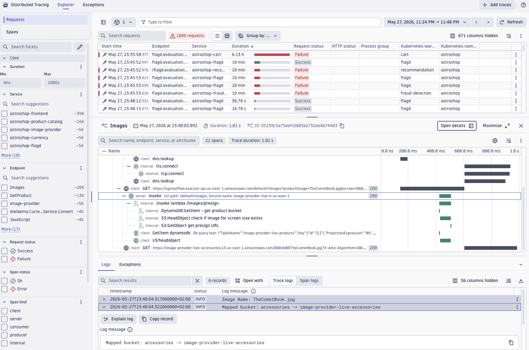 Analyze and navigate trace data in Distributed Tracing