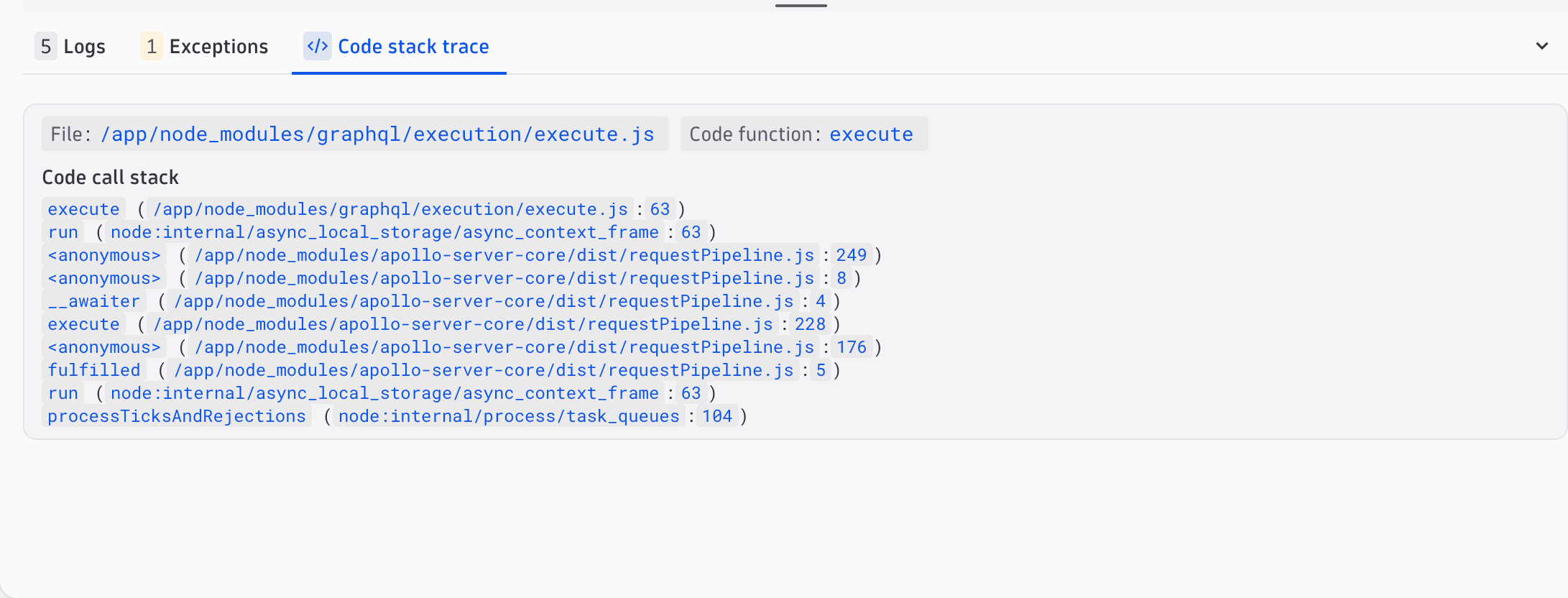 Code stack trace