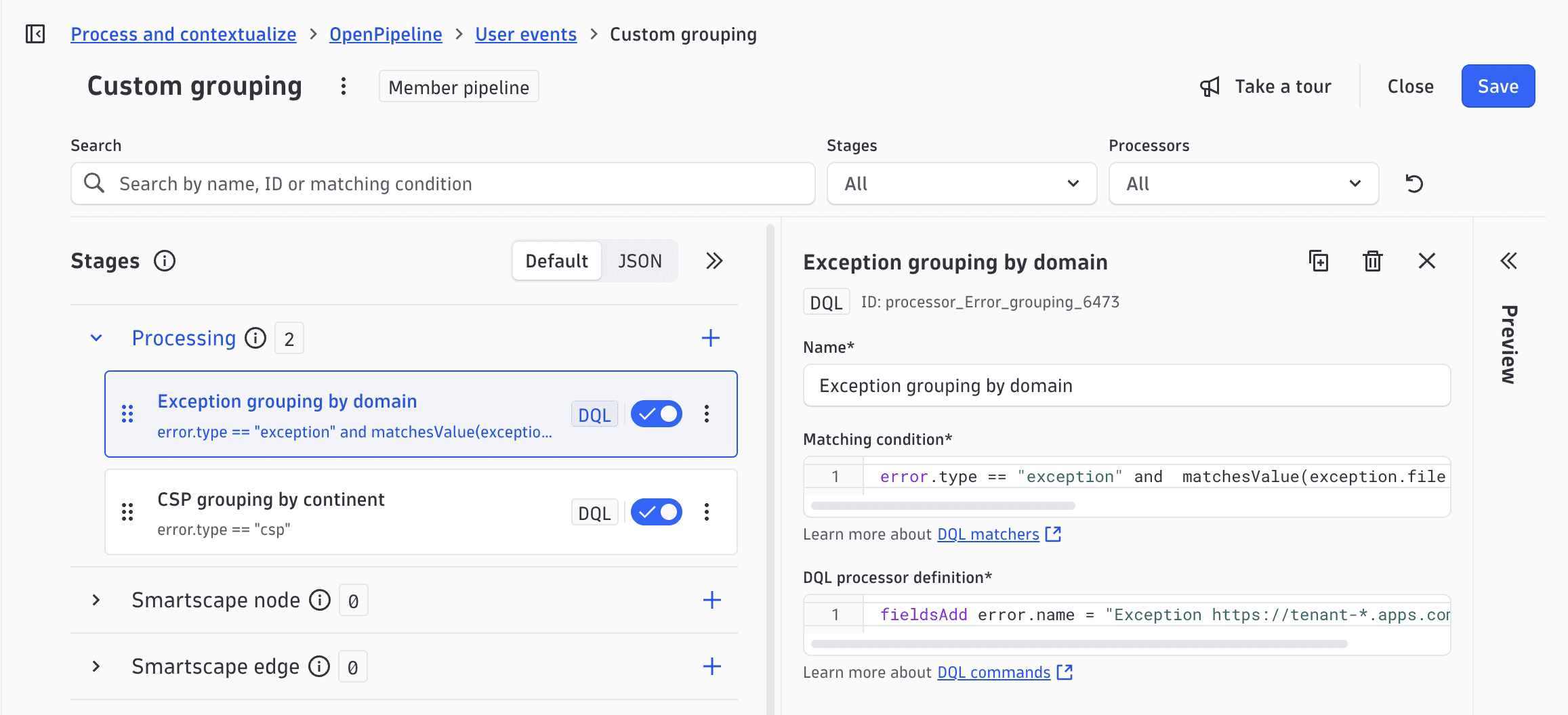 Customize Dynatrace names RUM user actions, errors, pages, and views with OpenPipeline rules.