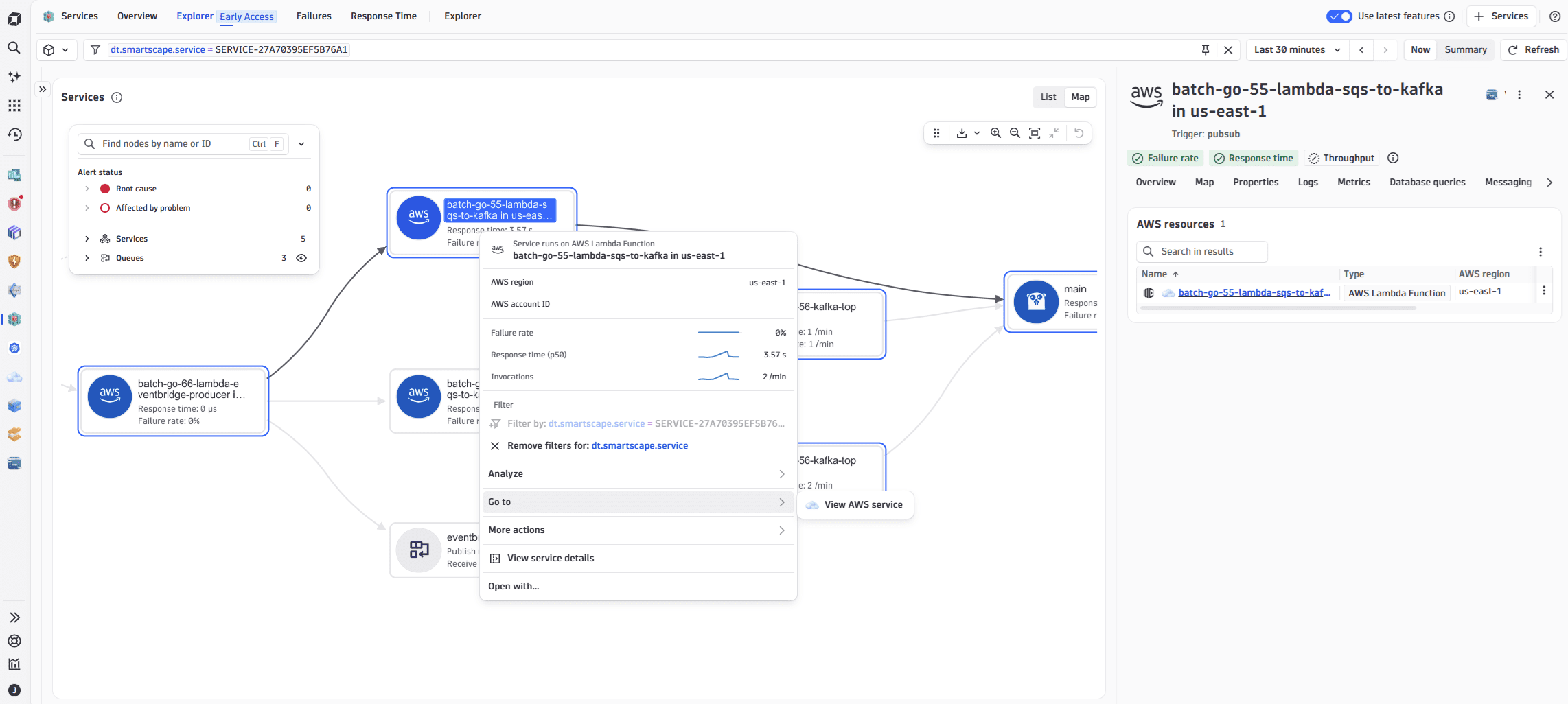 Service Map view in Services app.
