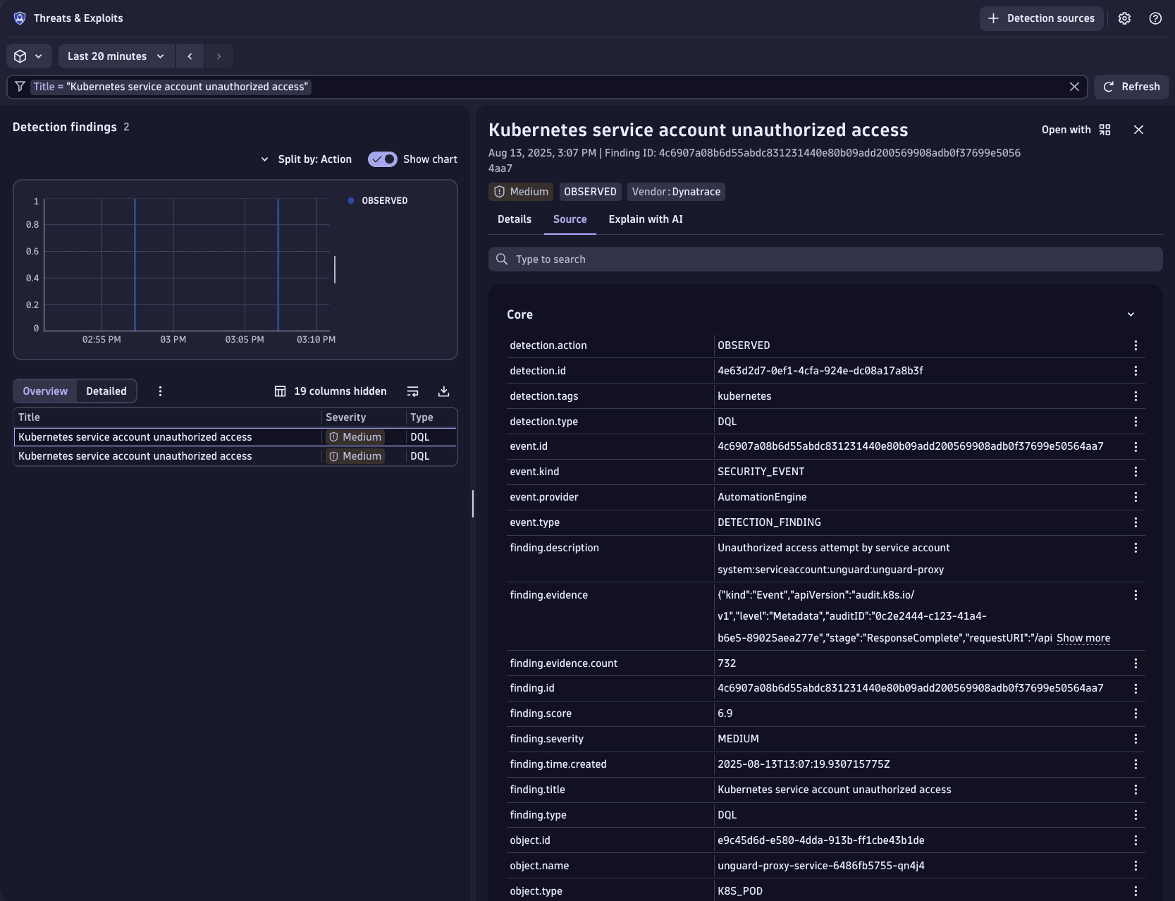 sample result in threats and exploits app