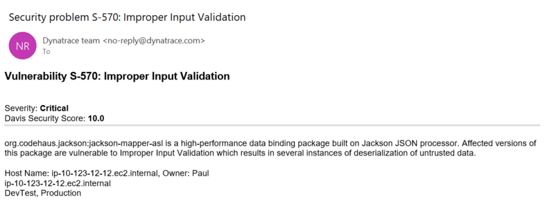 Email integration for security notifications — Dynatrace Docs