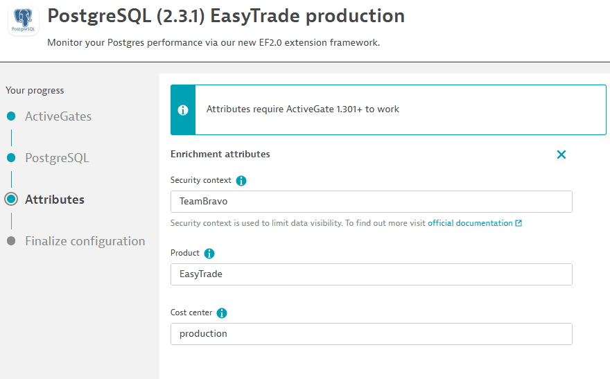 Example 9: Extension scenarios - enrichment configuration for a Postgres instance