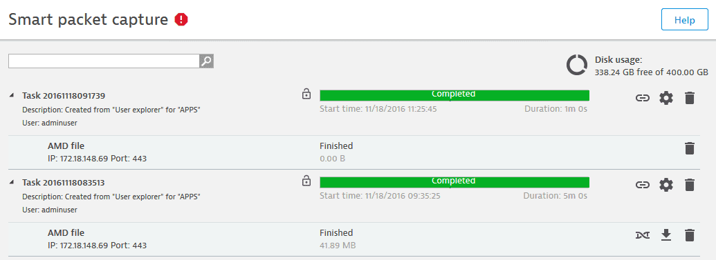 sample Smart Packet Capture screen