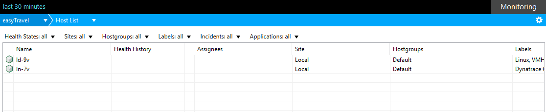 Infrastructure overview - Host list