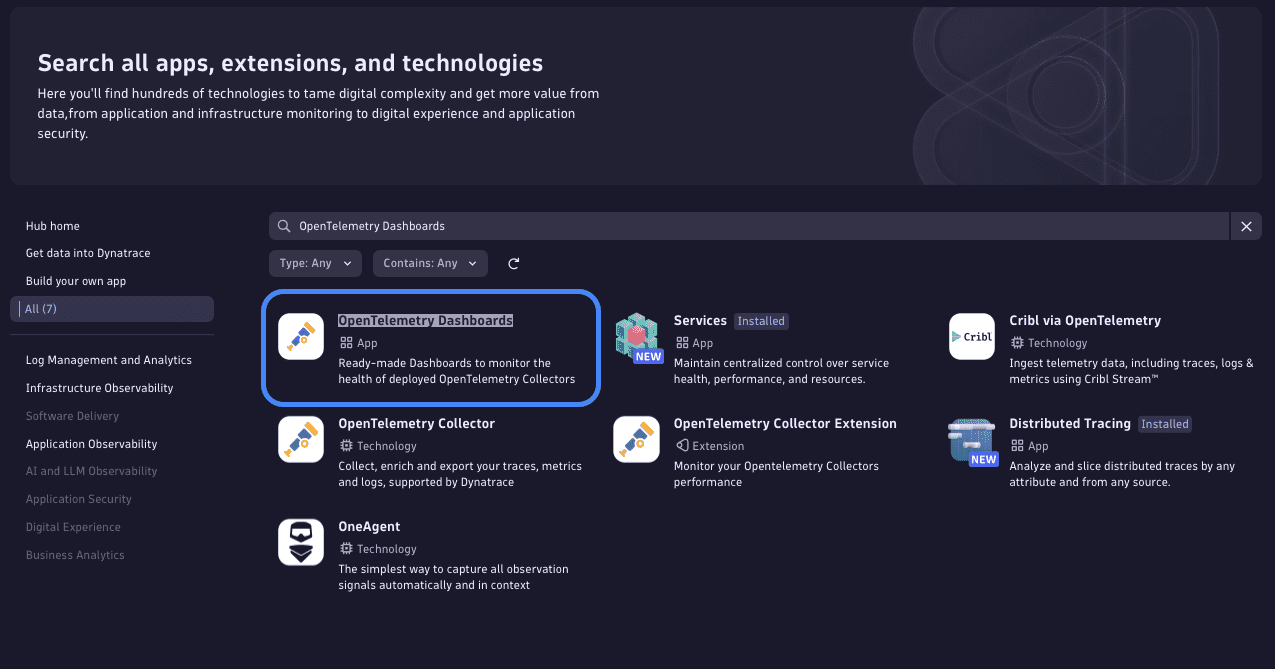 Installing the OpenTelemetry Dashboards app