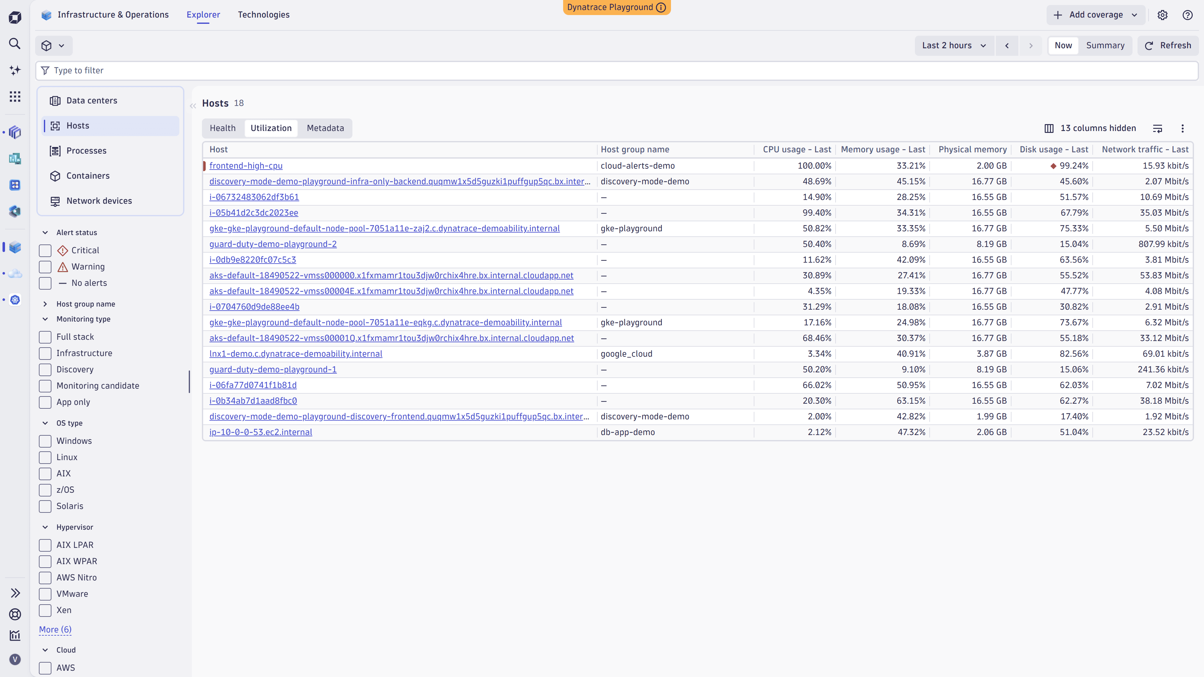Perspectives switcher above the entity list in the Infrastructure and Operations app.