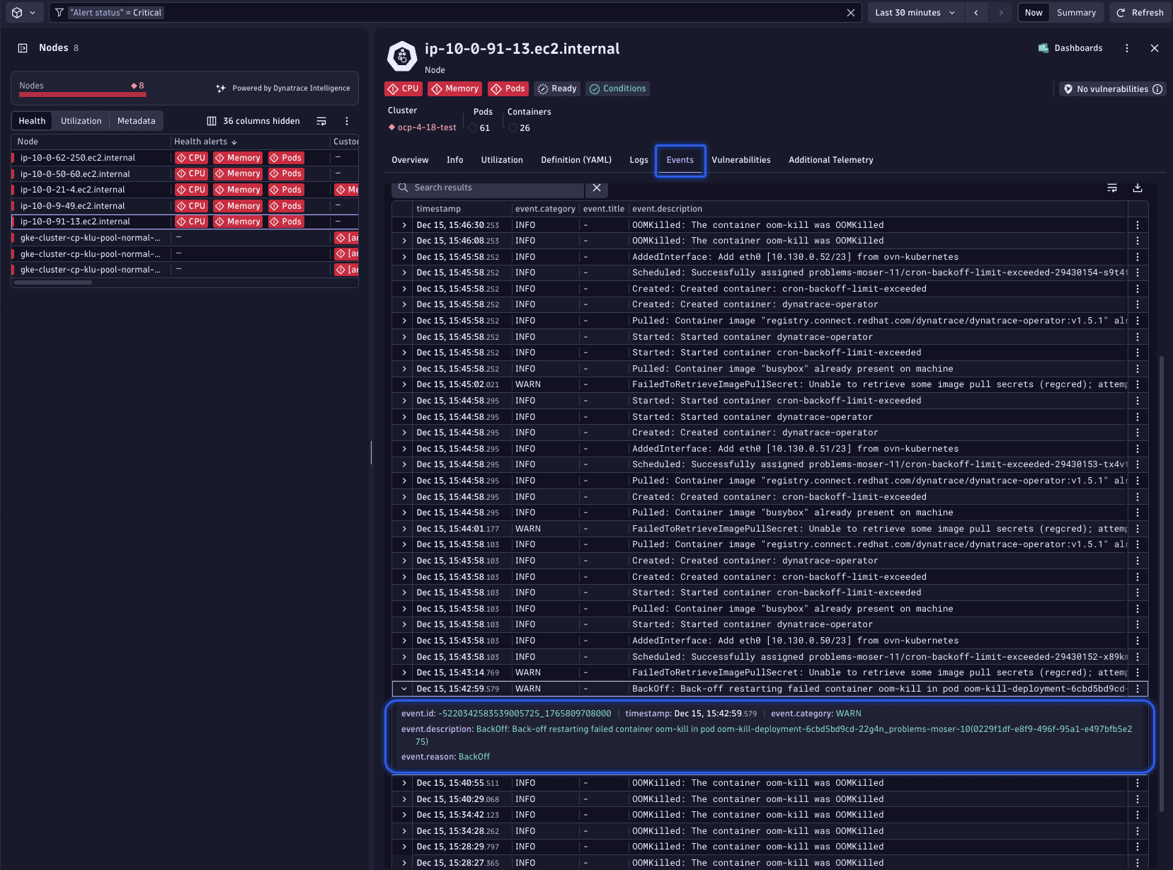 Kubernetes app: Events