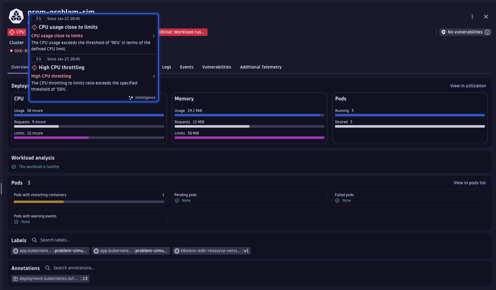 Kubernetes unhealthy workload overview