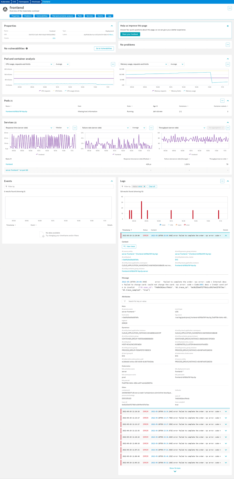 Workload analysis - Logs for Kubernetes