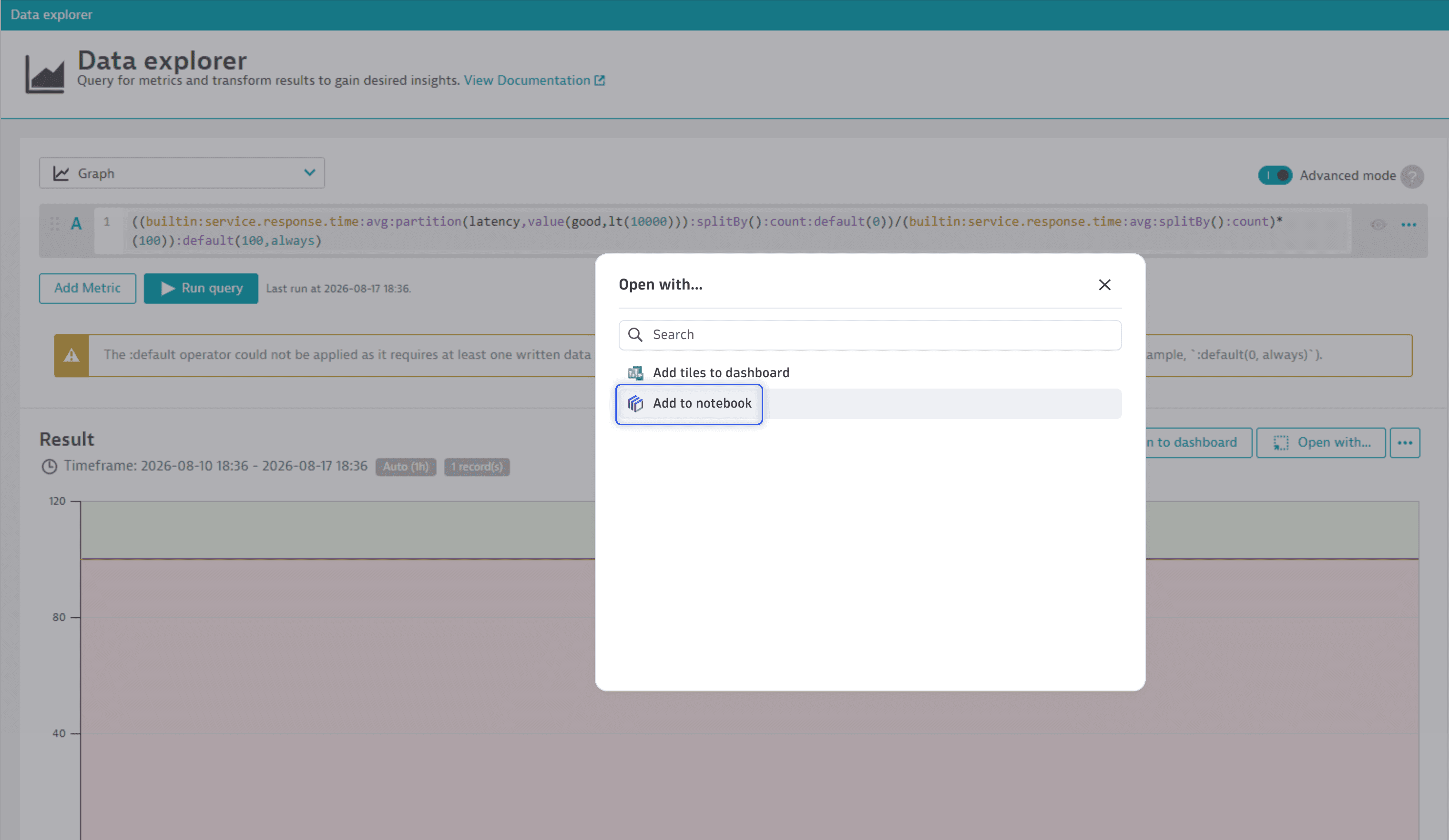 Data Explorer showing the Add to notebook option