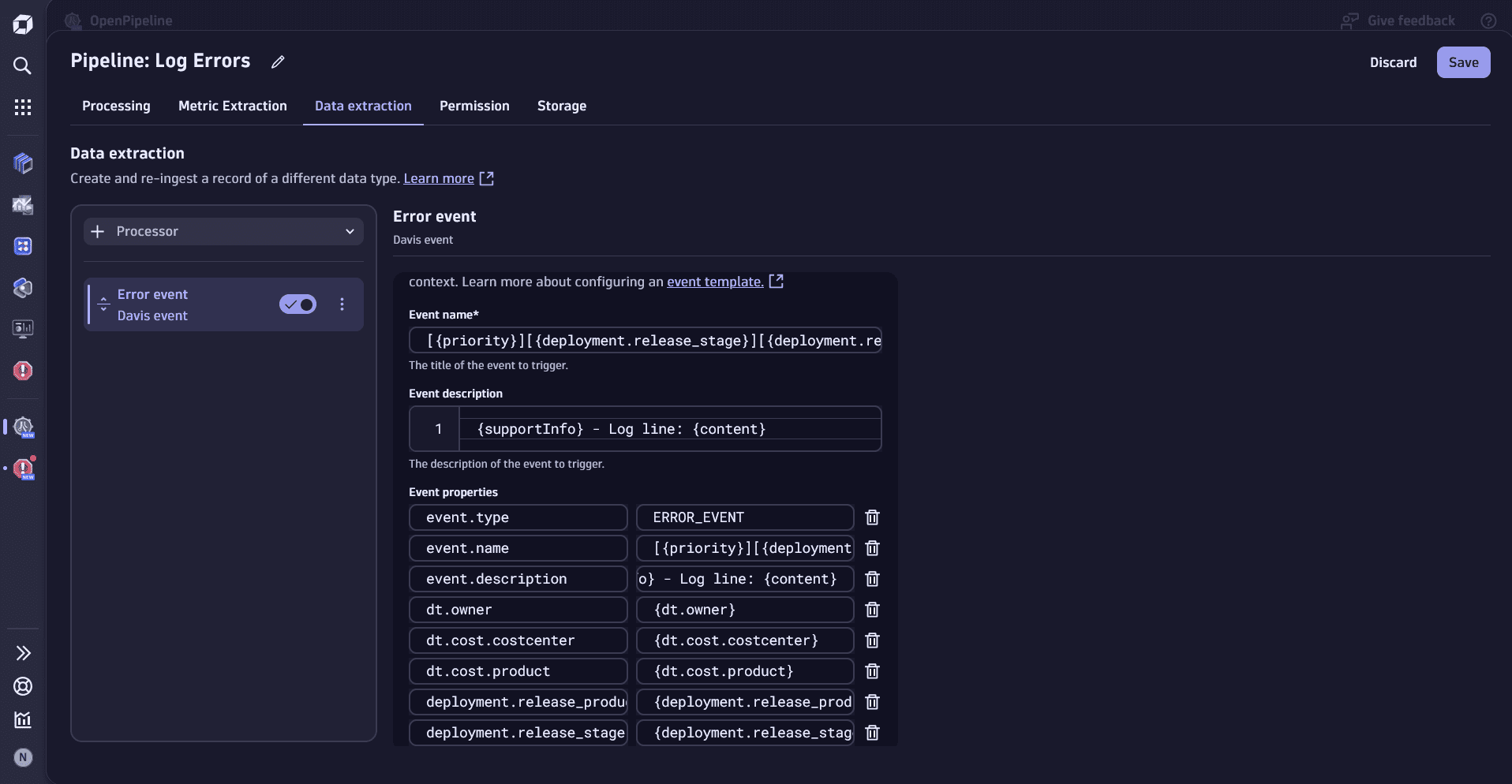 An example of creating a new Log Errors pipeline