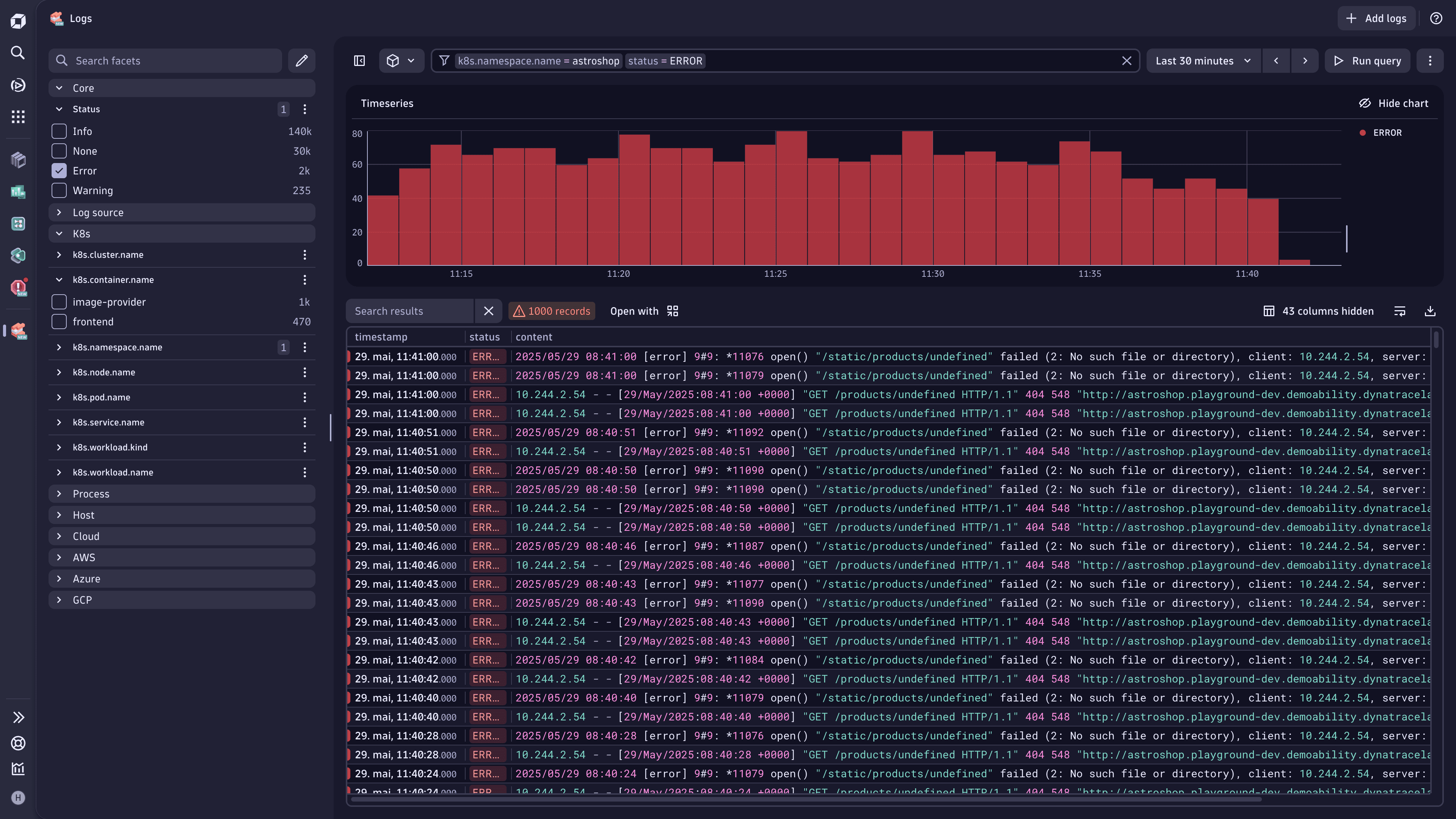 Filter quickly from the sidebar with facets