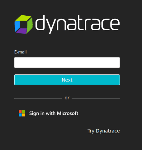 Dynatrace login screen