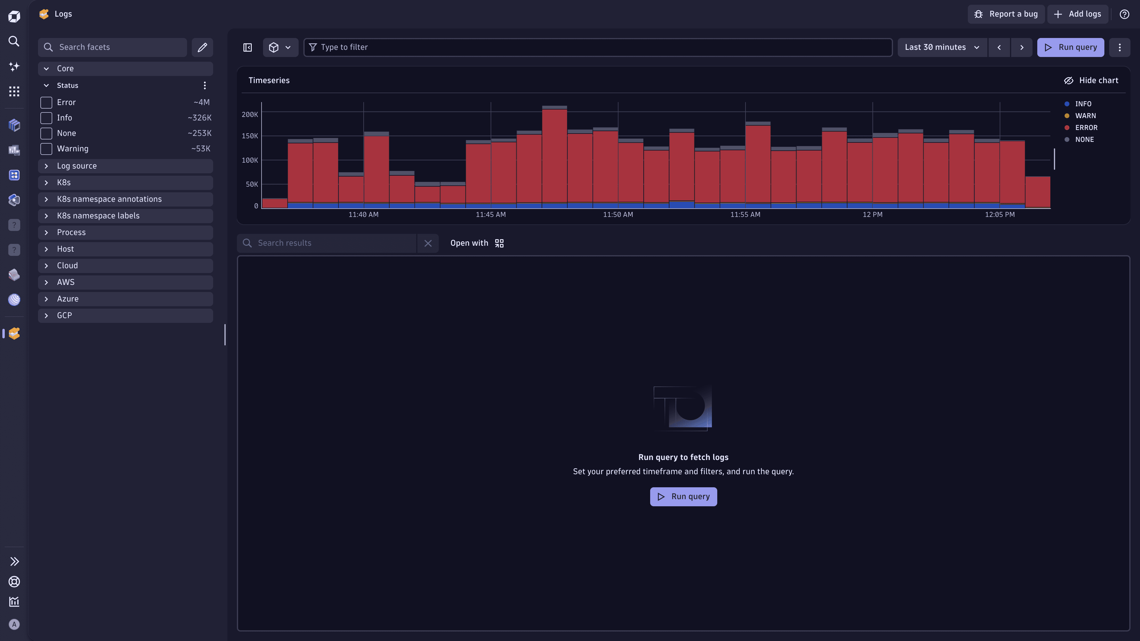 Logs app showing the log distribution chart