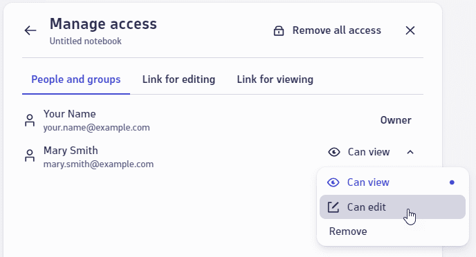 Manage access: changing someone's share access