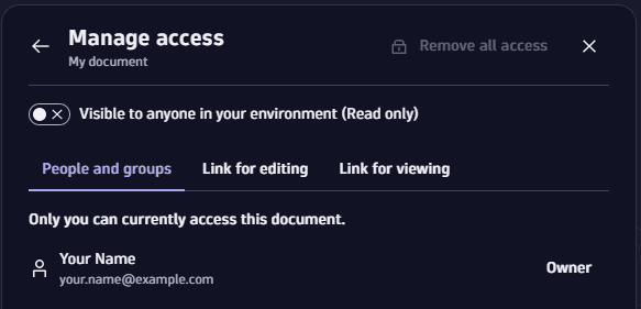 Document: sharing: "Manage access" window