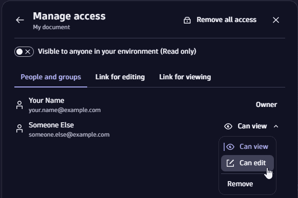 Document: sharing: edit share permission for one person