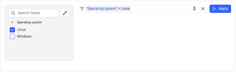 Filter suggestions showing human-readable labels mapped from raw DQL enum values