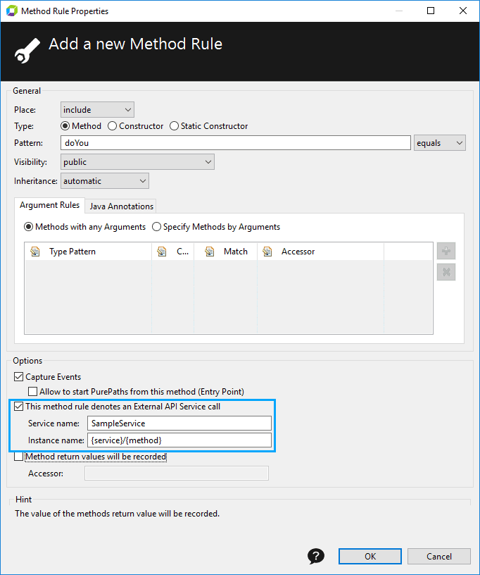 Screenshot 1: Method Rule configuration dialog box