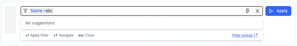 Minimal filtering element with a single text filter applied