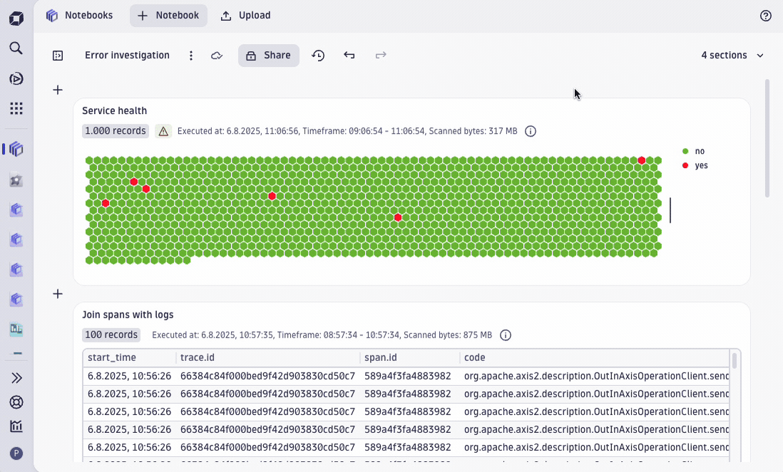 Example: select multiple sections in a notebook and apply the same action to all of the selected sections at once