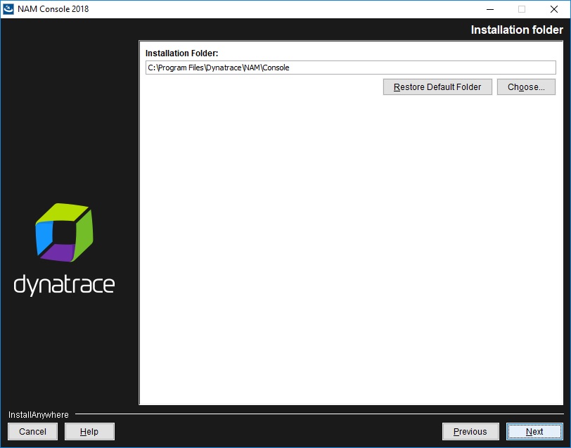 NAM Console installation - Installation folder