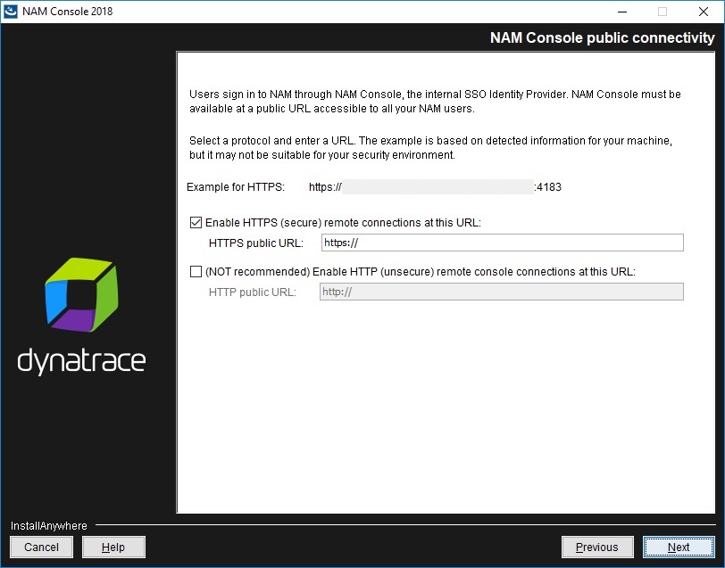 NAM Console installation - NAM Console public connectivity