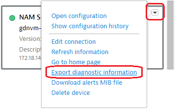 NAM Server: Export diagnostic information
