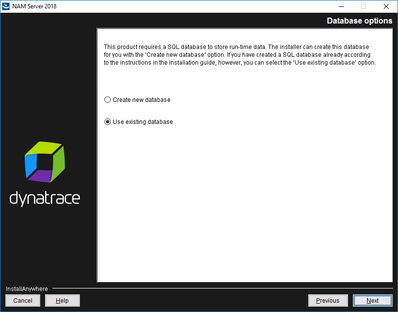 NAM Server installation - Database options