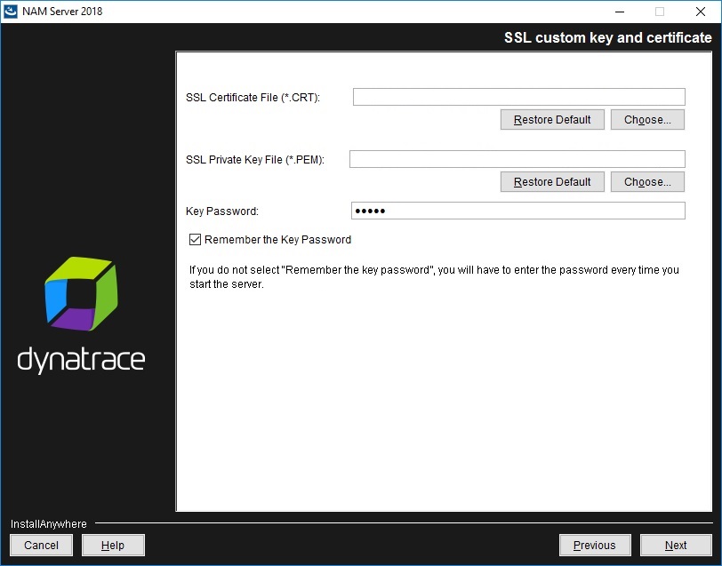 NAM Server installation - SSL custom key and certificate