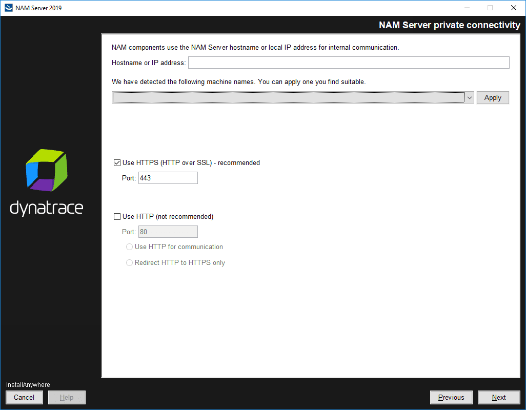 NAM Server: Installation: NAM Server private connectivity