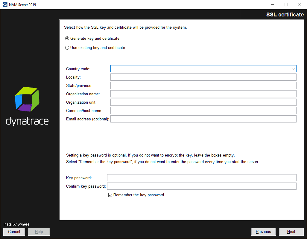 NAM Server: Installation: SSL certificate: generate key and certificate