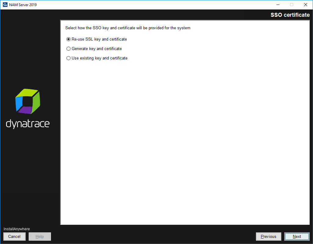NAM Server: Installation: SSO certificate: re-use SSL key and certificate
